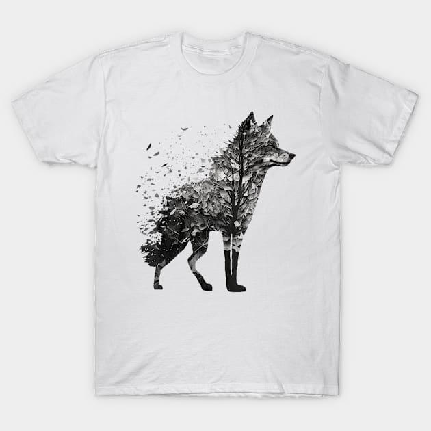 Wolf Tree Decay Drawing Animal Print Art Wolf T-Shirt by elmiragokoryan